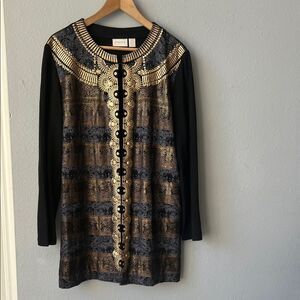 Chicos Gold and Black Mixed Media Jacket